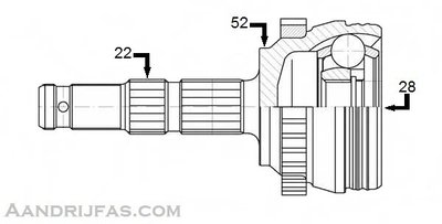 VDG018HW --- 22-52-28 Homokineet wielzijde